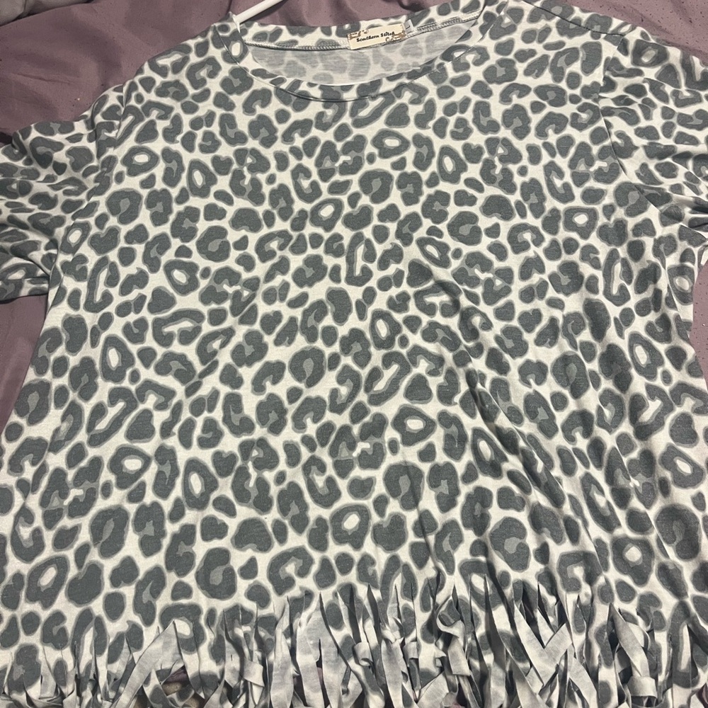 Leopard Print Fringe T-Shirt